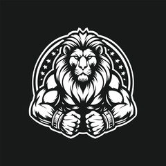 black and white Lion mascot, vector, and illustration