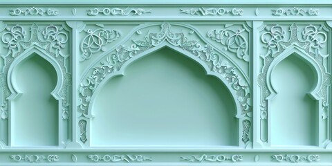 Obraz premium Elegant Mint Green Islamic Arch: A Sophisticated Display of Traditional Artistry and Heritage