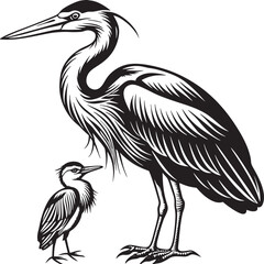 great blue heron common bird silhouette vector art illustration with a natural background