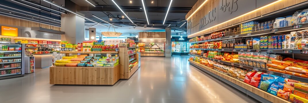 A supermarket with lots of goods on the shelves
