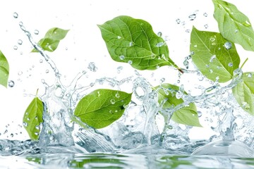 A natural scene with green leaves drifting onto the surface of calm water