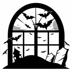 Halloween broken window  Silhouette Vector Illustration