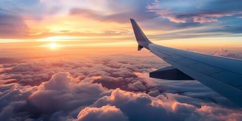 Naklejka premium beautiful cumulus clouds at sunset in the panoramic blue sky