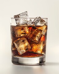 A refreshing glass of soda with ice cubes, perfect for quenching thirst and enjoying a flavorful drink on a warm day.