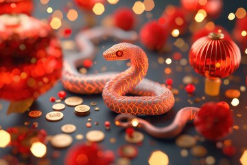 Obraz premium Festive Snake 2025 with Chinese New Year Decorations