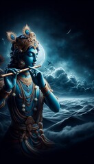 Fototapeta premium Lord Krishna Portrait against a dark sky