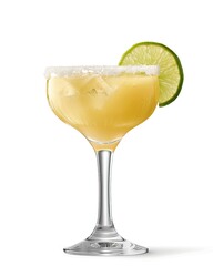 A refreshing margarita cocktail served in a stylish glass, garnished with a lime slice, perfect for summer gatherings.