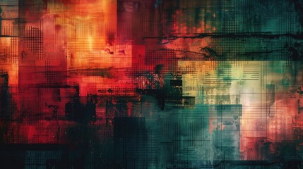 Naklejka premium Grunge texture with bright tech overlays