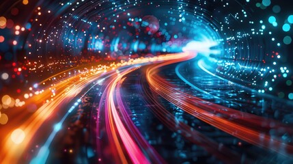 Obraz premium Holographic light trails in a vibrant color palette