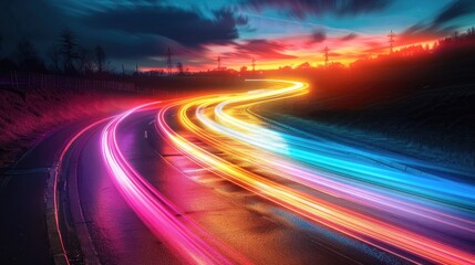 Holographic light trails in a vibrant color palette