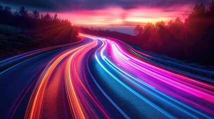 Holographic light trails in a vibrant color palette