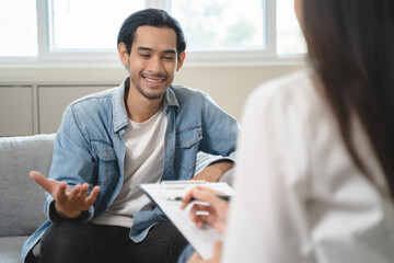 mental health care therapy concept, psychologist counseling to anxiety patient and giving guidance...