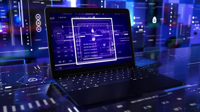 HUD computer Info data abstract desk 3D technological display server room Information internet Security 2D animation Sci Fi Heads up display User Interface