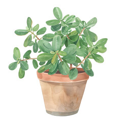 Fototapeta premium Watercolor Illustration of a Potted Plant, Hand-Painted Botanical Art for Home Decor and Botanical Enthusiasts