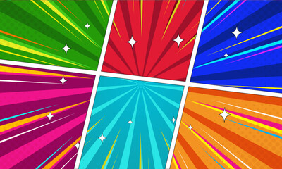 Fototapeta premium Colorful comic cartoon vector illustration on green, red, blue, pink, cyan and orange color. eps 10
