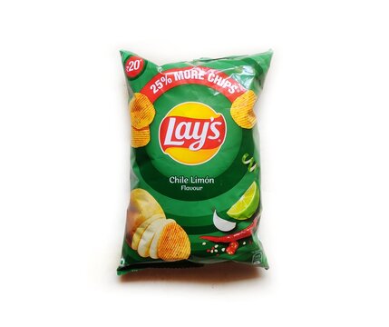 Guwahati, Assam, India - July 28, 2024 : Lay's Chile Limon Potato Chips. 