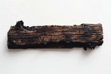 Fototapeta premium A burnt piece of wood with blackened surface and edges