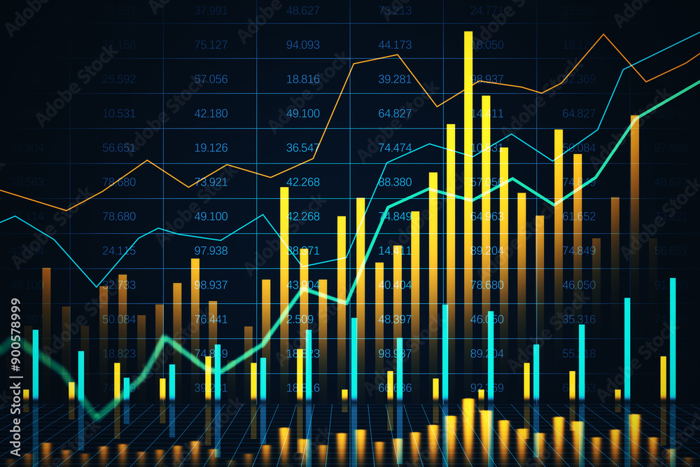 Aufkleber Financial data charts and graphs on a digital screen. 3D Rendering