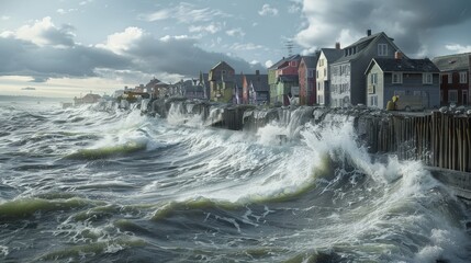 Residents are actively constructing sea walls to safeguard their coastal homes from eroding waves during harsh weather conditions
