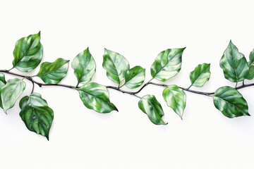 There are leaves on a branch with a white background