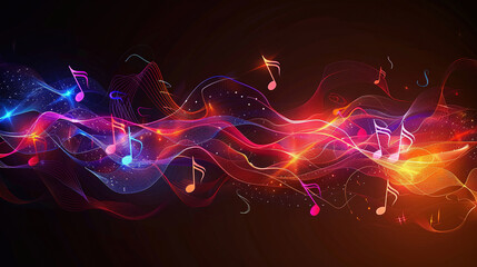 Obraz premium International Strange Music Day. World Music Day. Abstract colorful music note and treble clef symbol. Musical note background. musical Note with waves of light and sound. Copy space area for text.