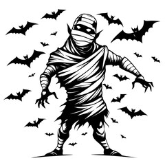 Fototapeta premium Halloween mummy silhouette vector illustration 