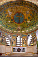 Interior of Basilica of Sant’Apollinare in Classe, which has important examples of early Christian Byzantine art and architecture. Ravenna, Emilia Romagna, Italy, Europe.