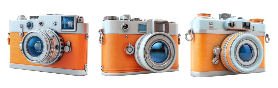 Modern cameras isolated on white background