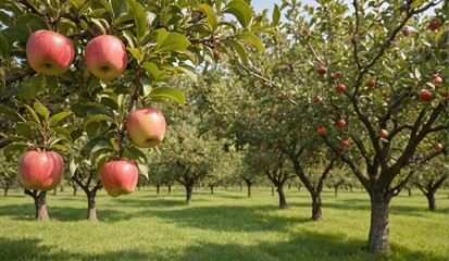 Fototapeta premium Harvest Time Lush Apple Orchard in Full Bloom