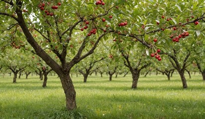 Bountiful Harvest Red Cherries in Lush Field Oasis