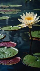 Textured photo wallpaper with painted leaves and water lilies, ideal for interior