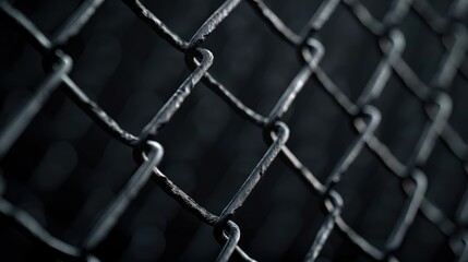 Fototapeta premium Metal wire fence on a black background. Close-up. AI generated.