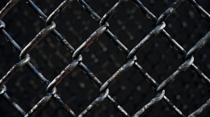 Fototapeta premium Metal wire fence on a black background. AI generated.