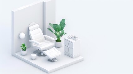Beauty salon in a stylish shopping mall, 3D isometric render, luxurious and serene