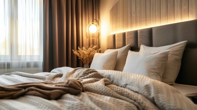Cozy Bedroom Interior Design with Warm Lighting and Soft Bedding