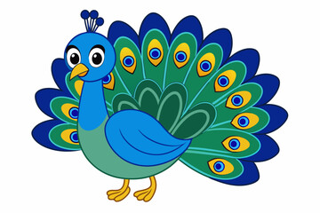 Elegant vector illustration of a vibrant peacock with intricate feather details, perfect for decorative designs, t-shirts, and digital art.