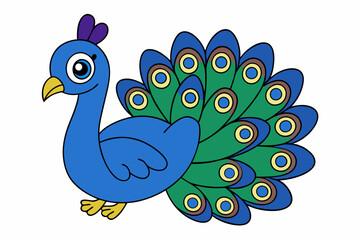 Elegant vector illustration of a vibrant peacock with intricate feather details, perfect for decorative designs, t-shirts, and digital art.