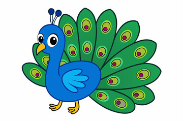 Elegant vector illustration of a vibrant peacock with intricate feather details, perfect for decorative designs, t-shirts, and digital art.