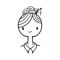 Cute Girl Line Art Avatar, hand drawn logos of women character. Social media avatars collection, simple icons. Doodle style, Isolated in white background. Vector Illustration