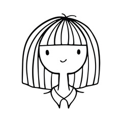 Cute Girl Line Art Avatar, hand drawn logos of women character. Social media avatars collection, simple icons. Doodle style, Isolated in white background. Vector Illustration