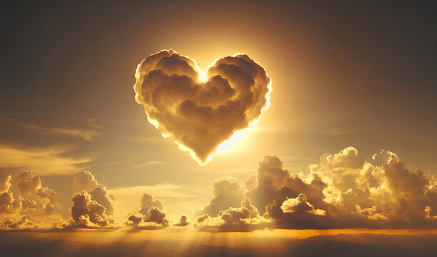 This is a heart-shaped cloud in a golden sky