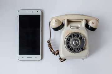 smartphone beside an old rotary dial phone