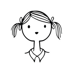 Cute Girl Line Art Avatar, hand drawn logos of women character. Social media avatars collection, simple icons. Doodle style, Isolated in white background. Vector Illustration