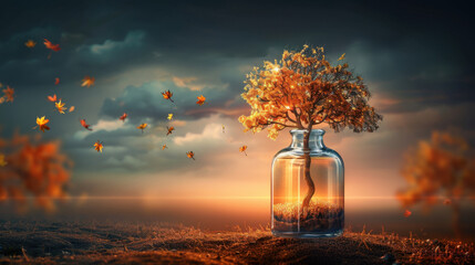 Fototapeta premium Tree in a Bottle at Sunset