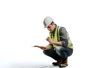 Naklejka premium Engineers are conducting careful inspections on white background