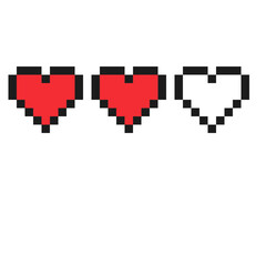 Pixel art icons. level and live bars in game, Game 8 bit ui, level and live bars, Pixelated Heart Icons, blood in video game 