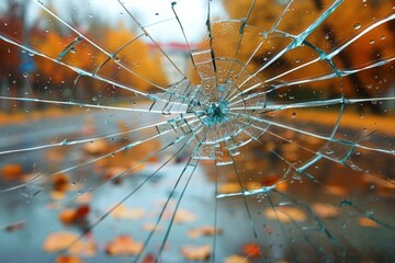 Obraz premium Broken windshield with cracks of the car