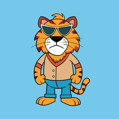 flat illustration tiger use sunglass