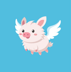 fluffy flying pig with white wings isolated vector