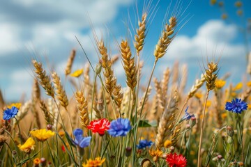 Obraz premium Wild flowers in a wheat field